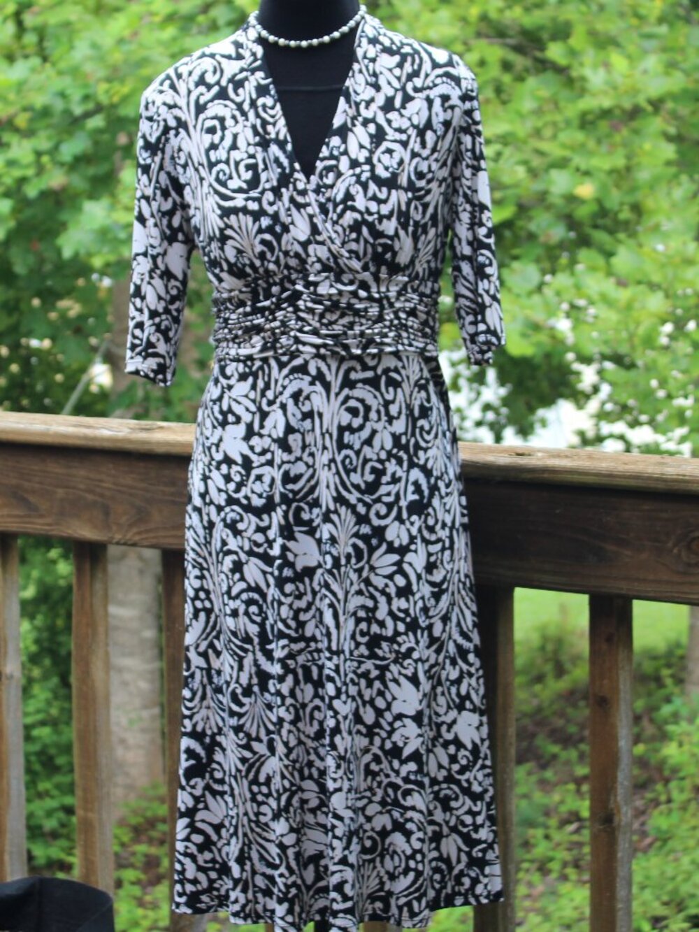 EVAN PICONE DRESS - Wrap Bodice - Full Skirt - 3/4 Sleeve - Fleur de Lis Size 14